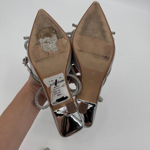 BCBGeneration Silver Rhinestone Metallic IIdy Pump Pointed Toe Heels Size 7.5 - Picture 10 of 11